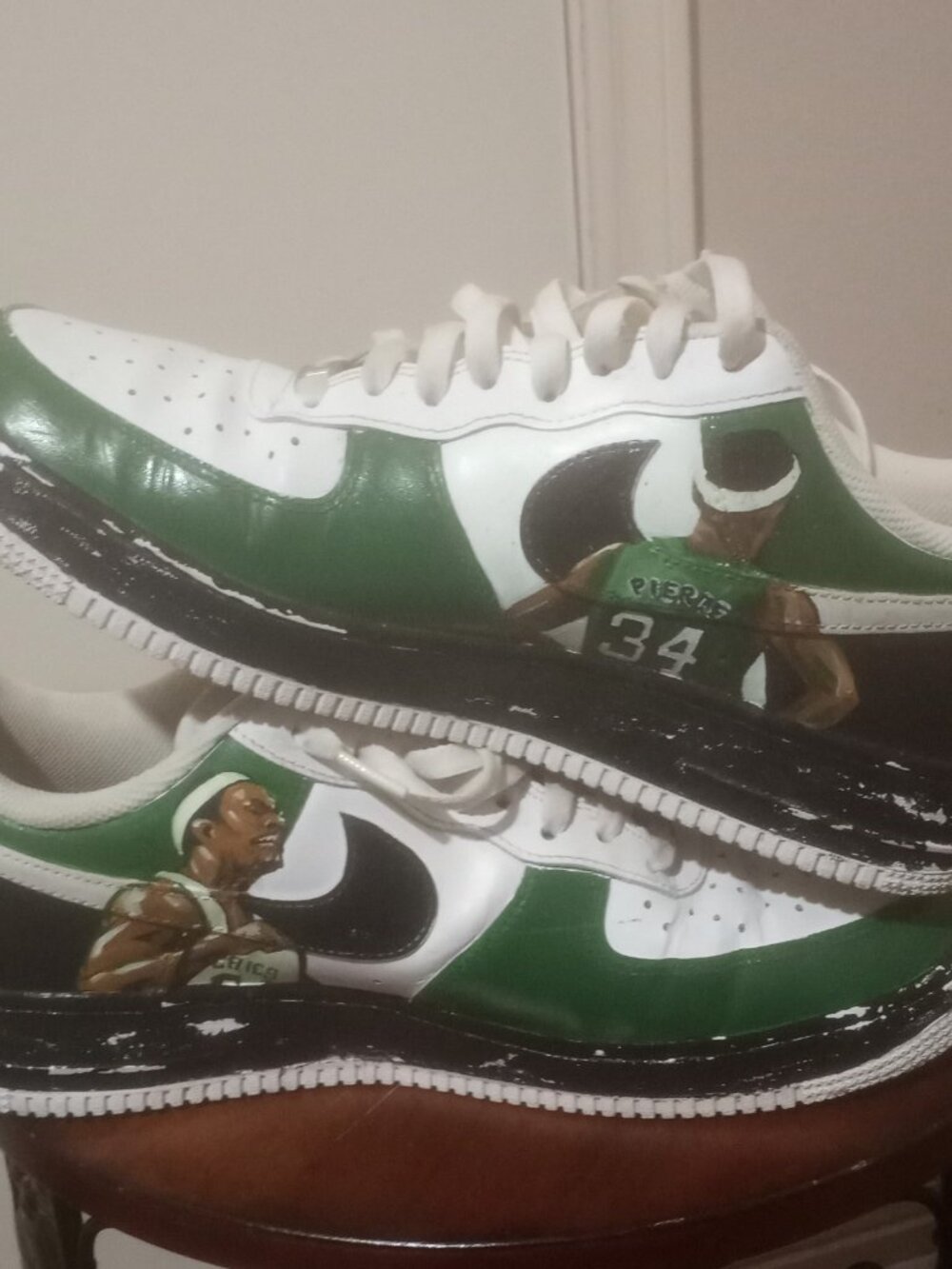 Mens Nike Air Force 1 Custom Shoes Boston Celtics Paul Pierce Size 11 315122 111 - Picture 13 of 14